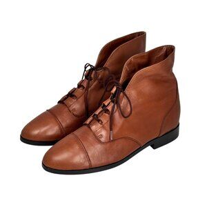 Vintage 90s Prima Royale Lace Up Granny Boots Sz 9 Brown Leather High Top Boho